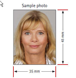 Sample German passport photo — 35x45mm grey background