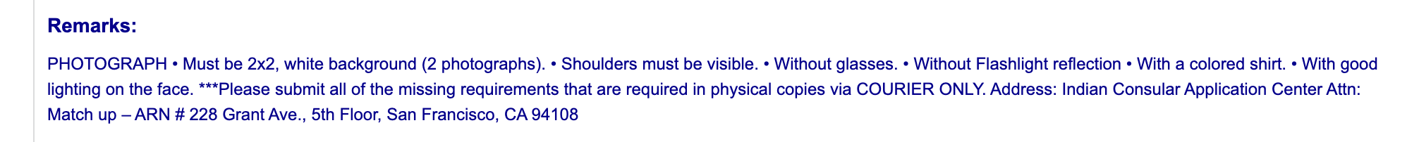 Indian consulate notice: no glasses in passport photo